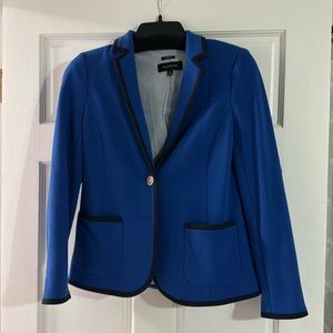 Talbots blue blazer with black piping accent and gold buttons